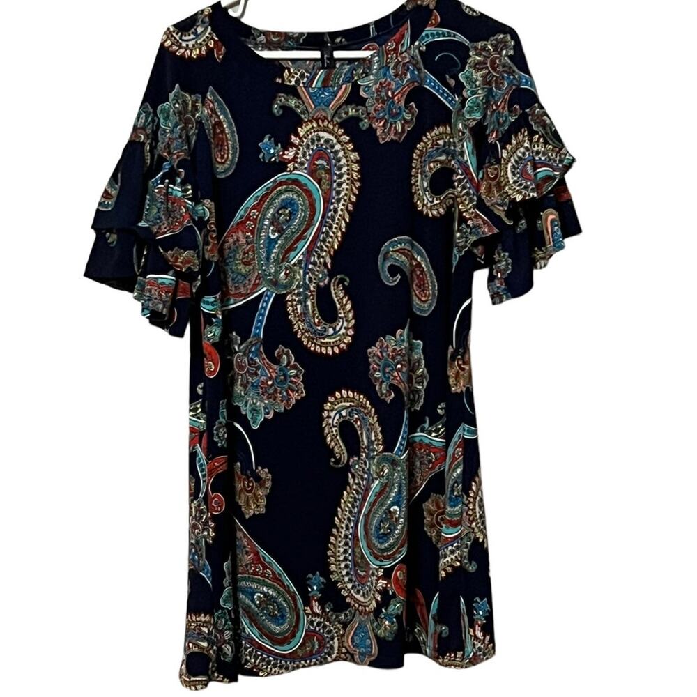 Fashion Queen Womens Dress Shirt Size Medium Paisley Blue